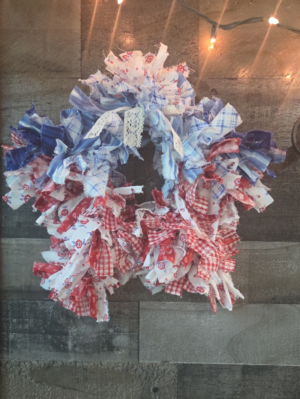 Patriotic Red, White & Blue Rag Wreath Star